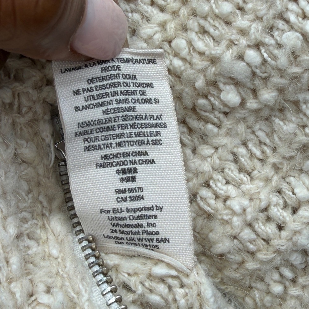 Anthropologie Moth V-Neck Sweater Womens S Beige Side Zip Chunky Knit Cotton - Picture 9 of 13